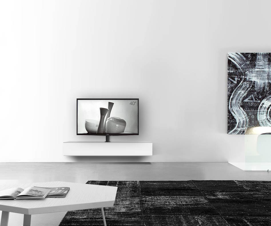 Design lowboard configurator met TV-bevestiging wandbreedte 150 24 45 midden mat wit