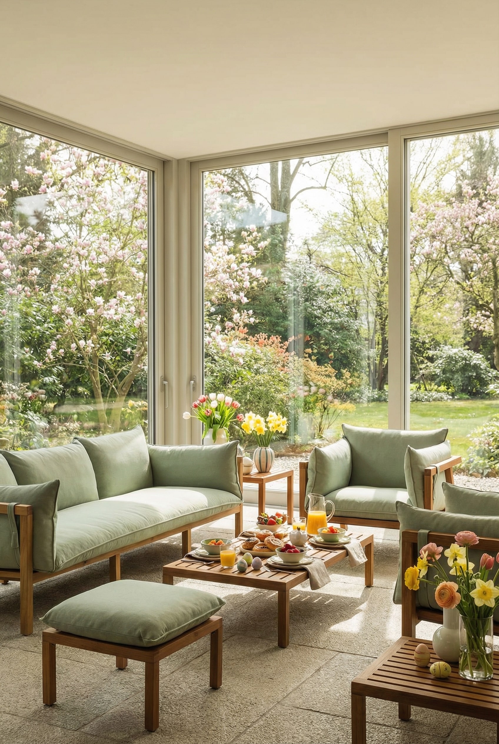 Gezellige outdoor lounge landschap met diepe kussens