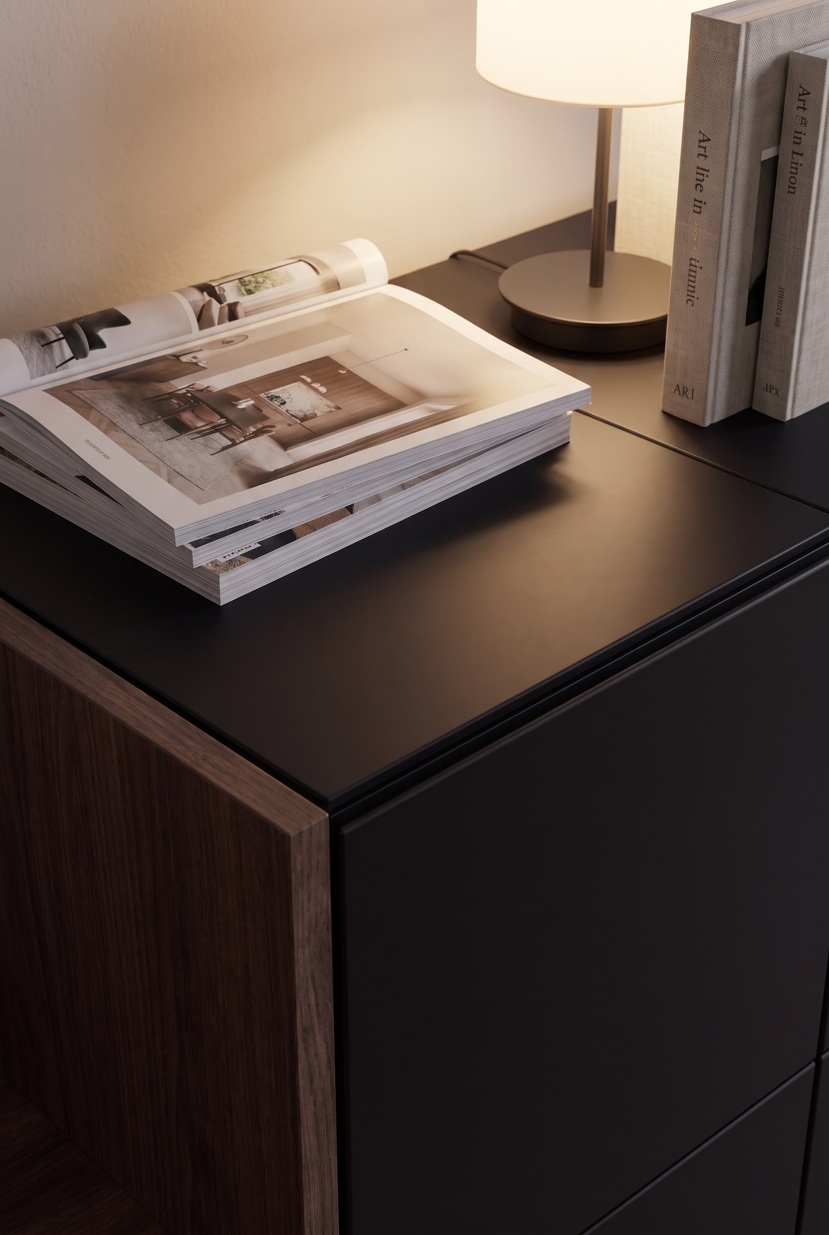 Sideboard minimaliste al2 MOS-I-KO 003 A comme meuble à chaussures élégant dans l'entrée avec une coupe d'onglet parfaitement réalisée et sans joint.