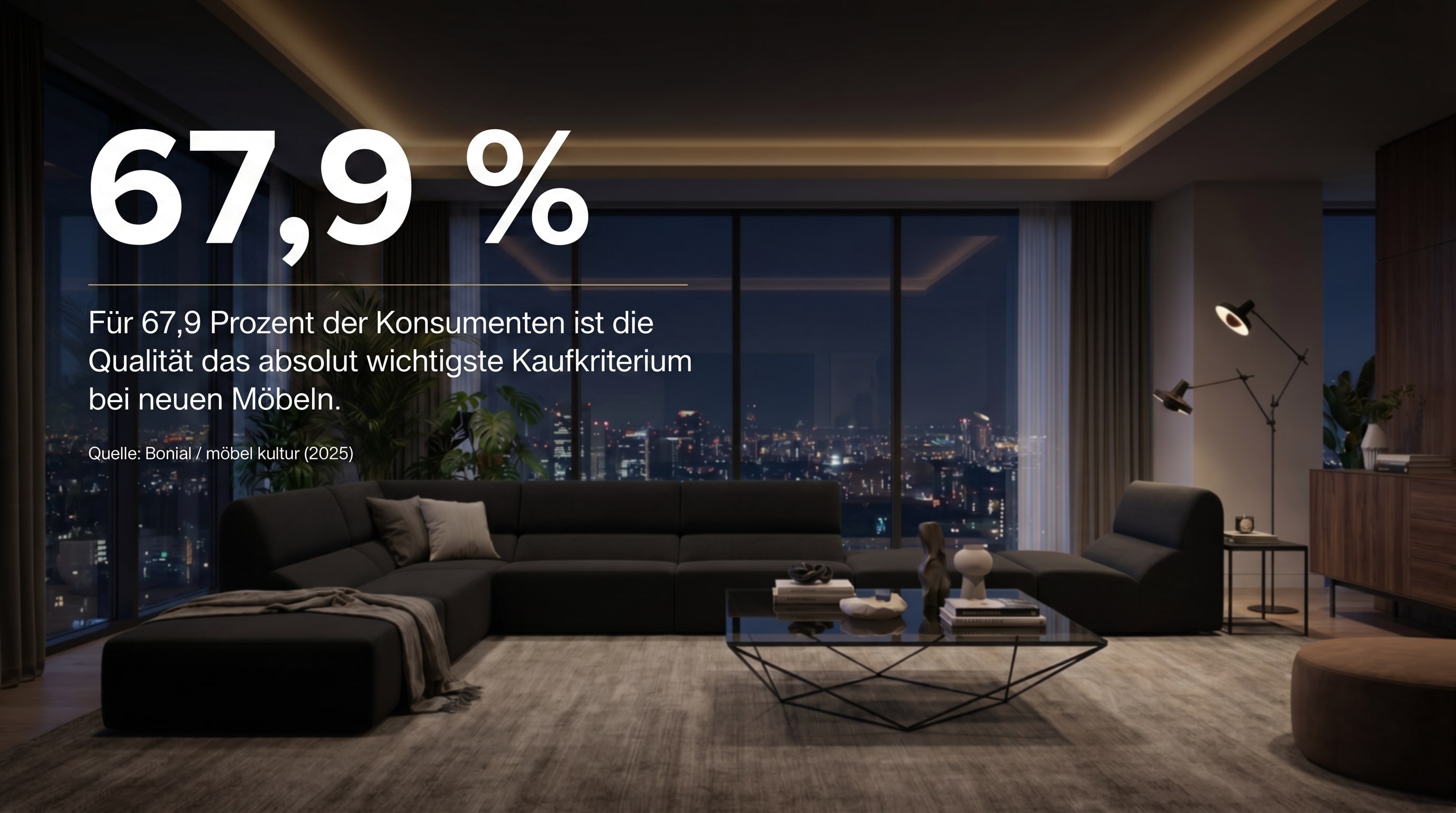 67,9 % &ndash; Pour 67,9 pour cent des consommateurs, la qualit&eacute; est le crit&egrave;re d'achat le plus important pour les nouveaux meubles.