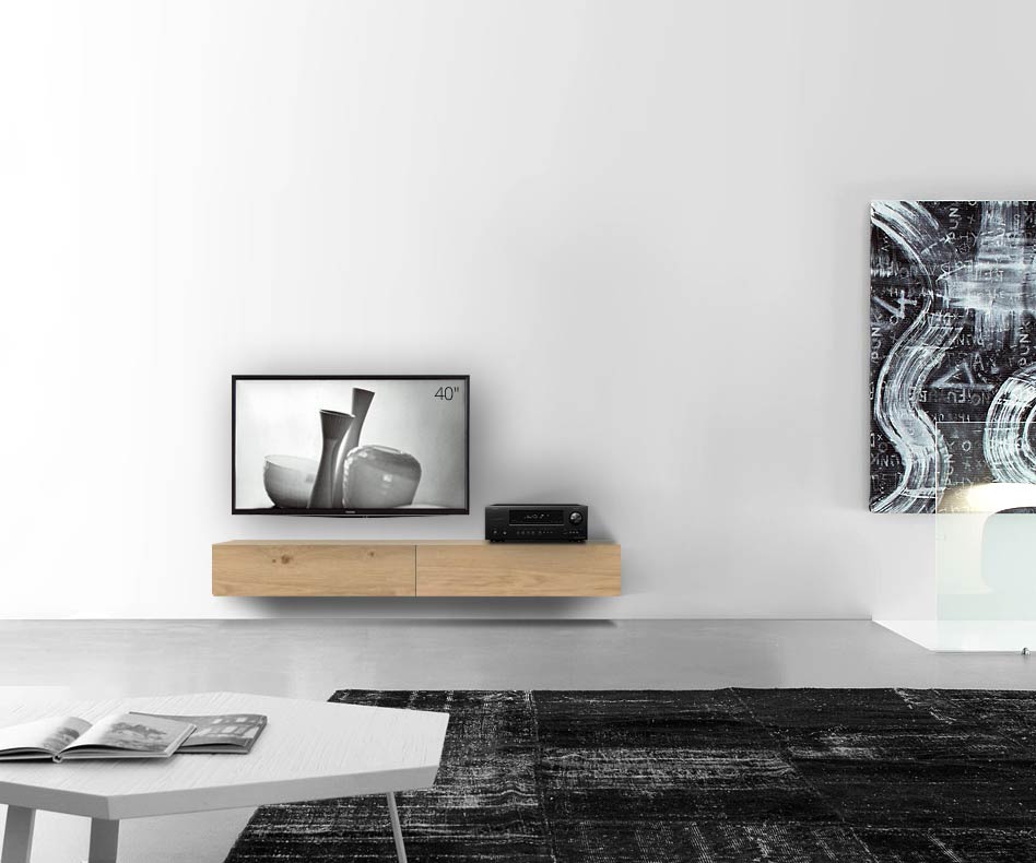 Livitalia Houten design lowboard configurator wand 180 cm 24 cm 46 cm licht eiken Livitalia Houten design lowboard configurator wand 180 cm 24 cm 46 cm licht eiken