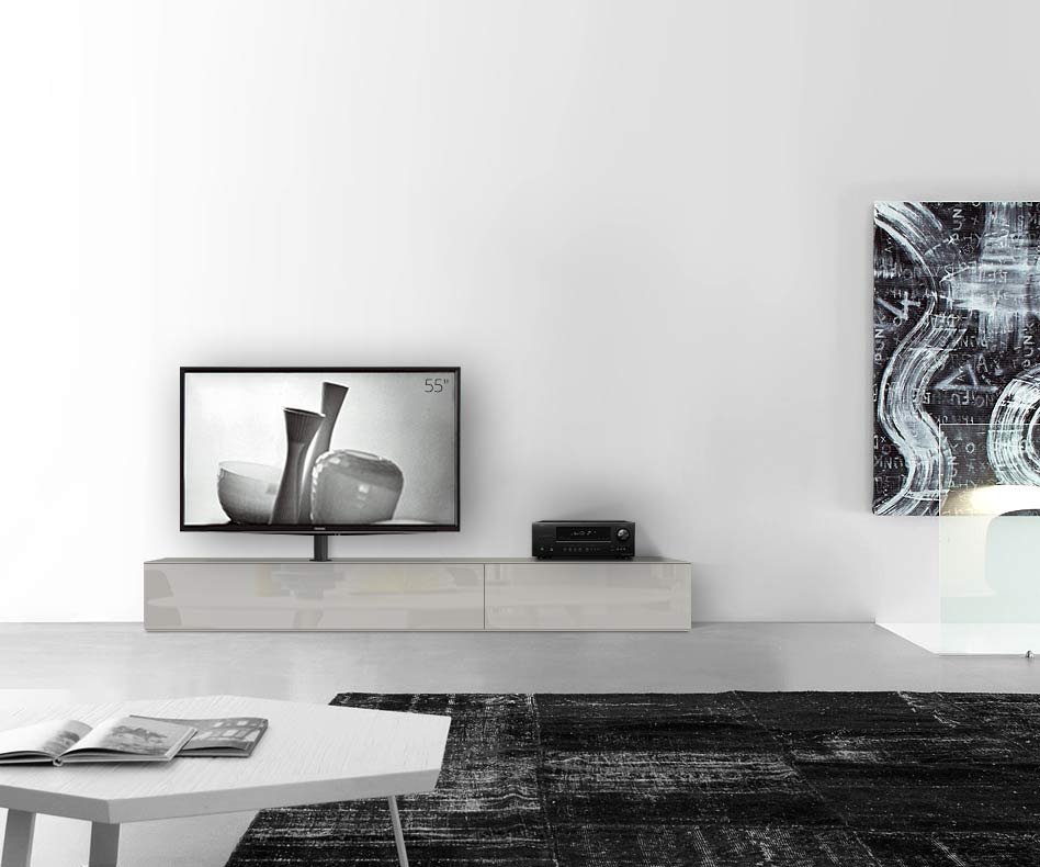 Design lowboard configurator met TV-houder basisbreedte 240 33,5 45 links glanzend lichtgrijs