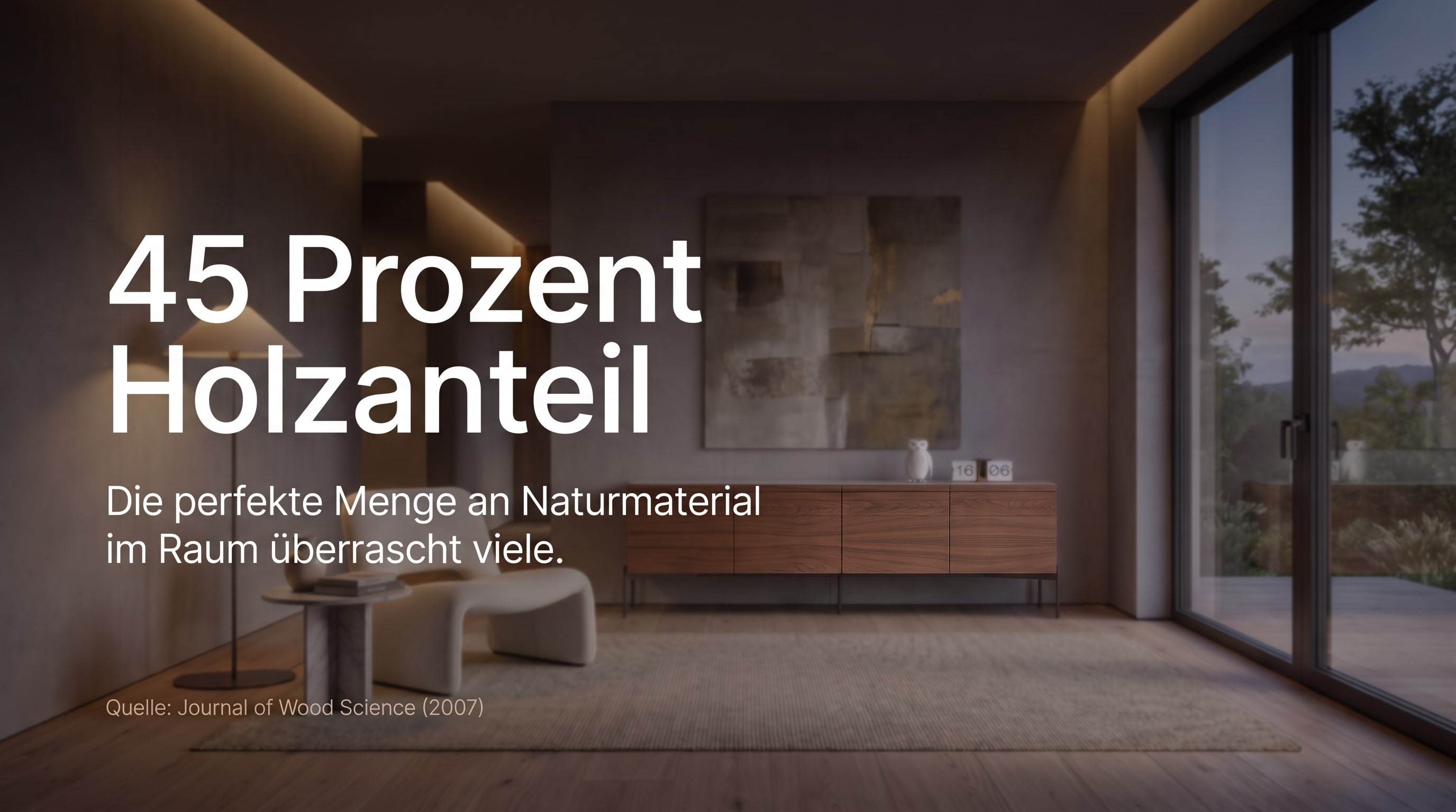 45 pour cent de bois &ndash; La quantit&eacute; parfaite de mat&eacute;riau naturel dans la pi&egrave;ce en surprend beaucoup.