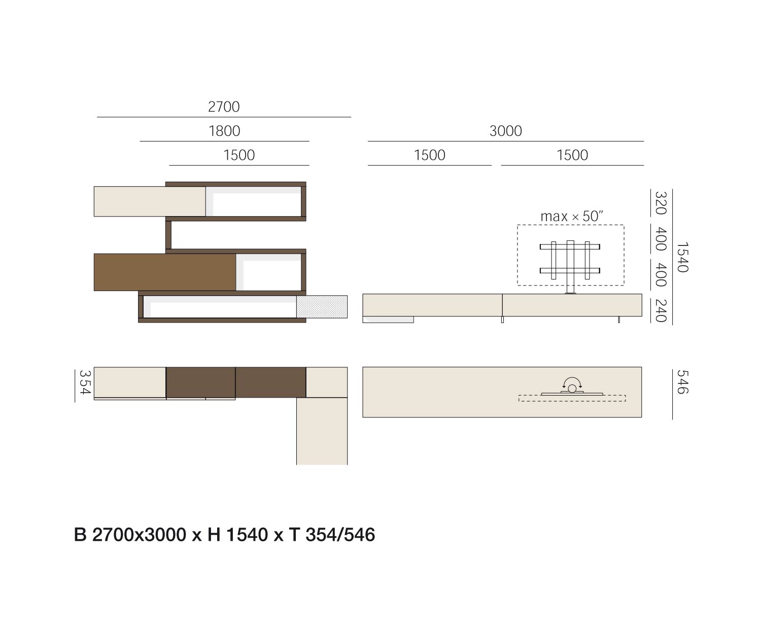 Livitalia Design hoekbovenkast C29A Schets Afmetingen Maten Maatspecificaties