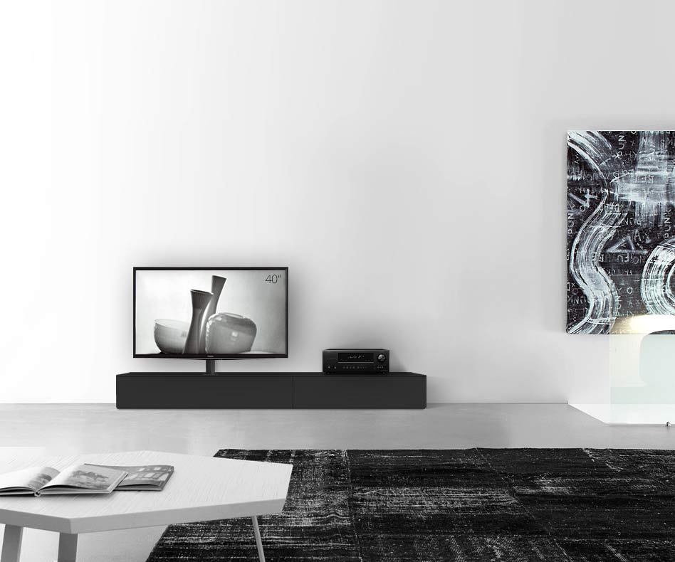 Design lowboard configurator met TV-beugel basisbreedte 210 25,5 54,6 links matzwart