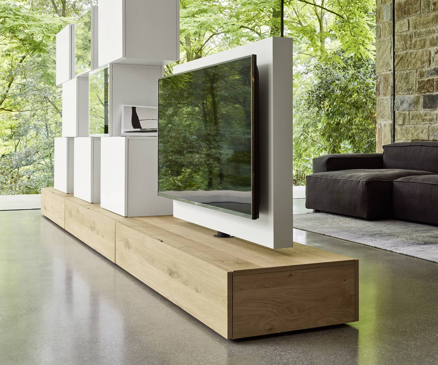 Exclusief Livitalia Roto Design Lowboard kamerscherm met draaibaar TV-paneel Exclusief Livitalia Roto Design Lowboard kamerscherm met draaibaar TV-paneel