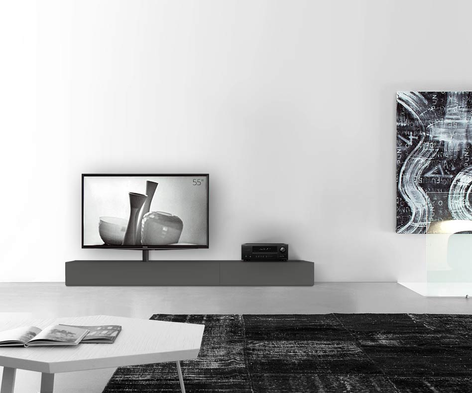 Design lowboard configurator met TV-bevestiging basisbreedte 240 25,5 54,6 links mat donkergrijs