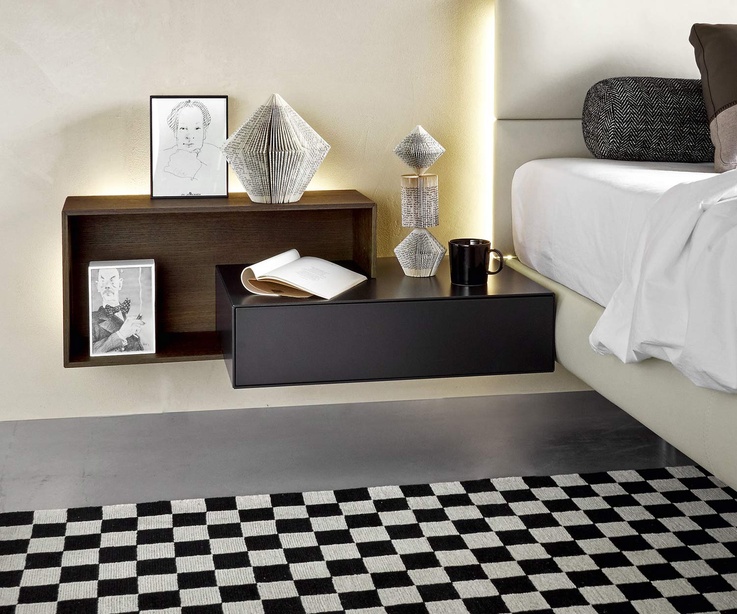 Modern Livitalia Design nachtkastje voor boxspring bed, enkel hangend