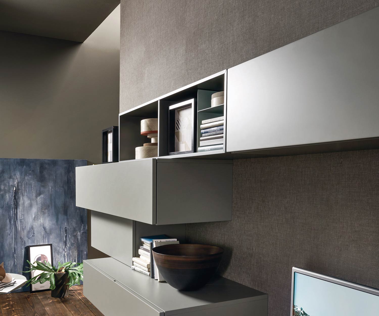 Hoogwaardig zwevend Livitalia Design wandmeubel C02 met open element Hoogwaardig zwevend Livitalia Design wandmeubel C02 met open element