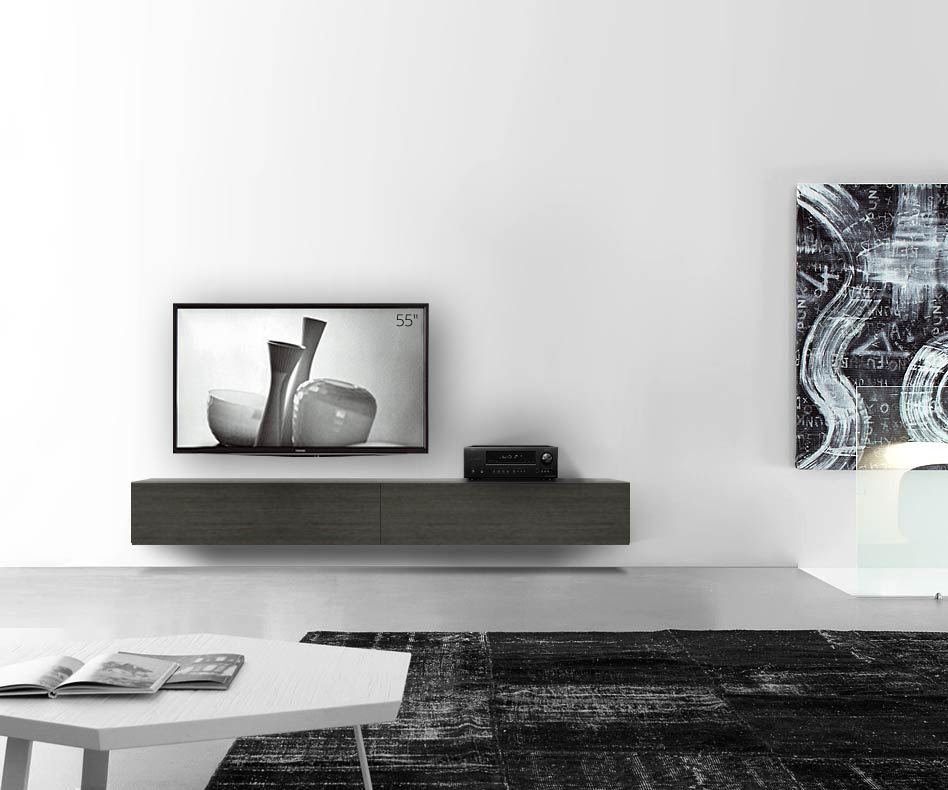 Livitalia Houten design lowboard configurator wand 240 cm 32 cm 46 cm grijs eiken Livitalia Houten design lowboard configurator wand 240 cm 32 cm 46 cm grijs eiken