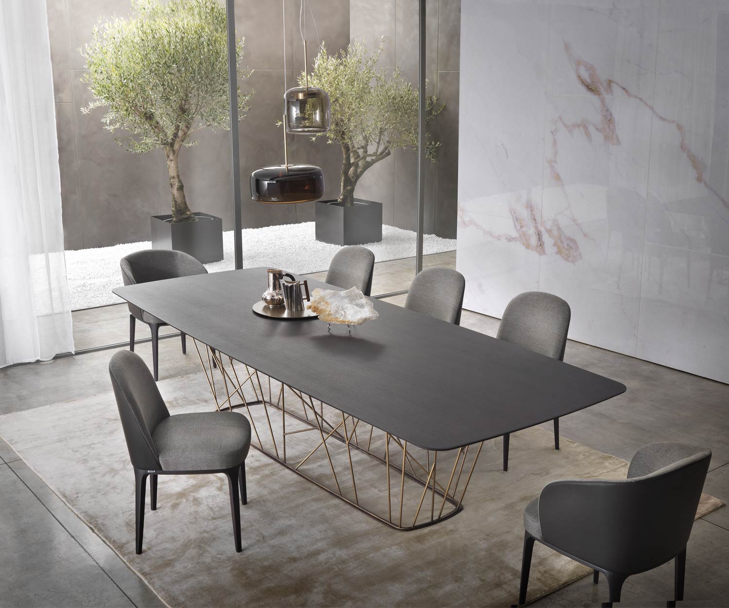 Table de salle à manger design plaqué chêne Vue oblique plateau rectangulaire