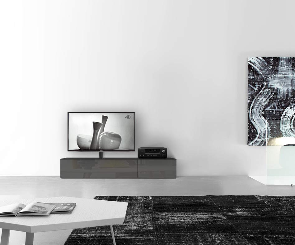 Design lowboard configurator met TV-houder basisbreedte 180 33,5 45 links glanzend donkergrijs
