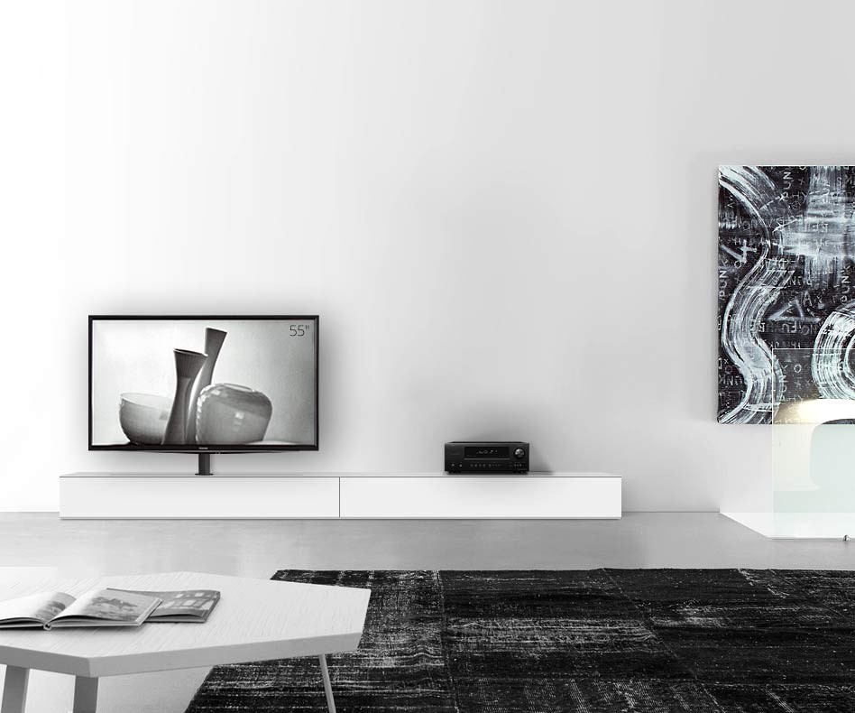 Design lowboard configurator met TV-beugel basisbreedte 300 25,5 45 links mat wit