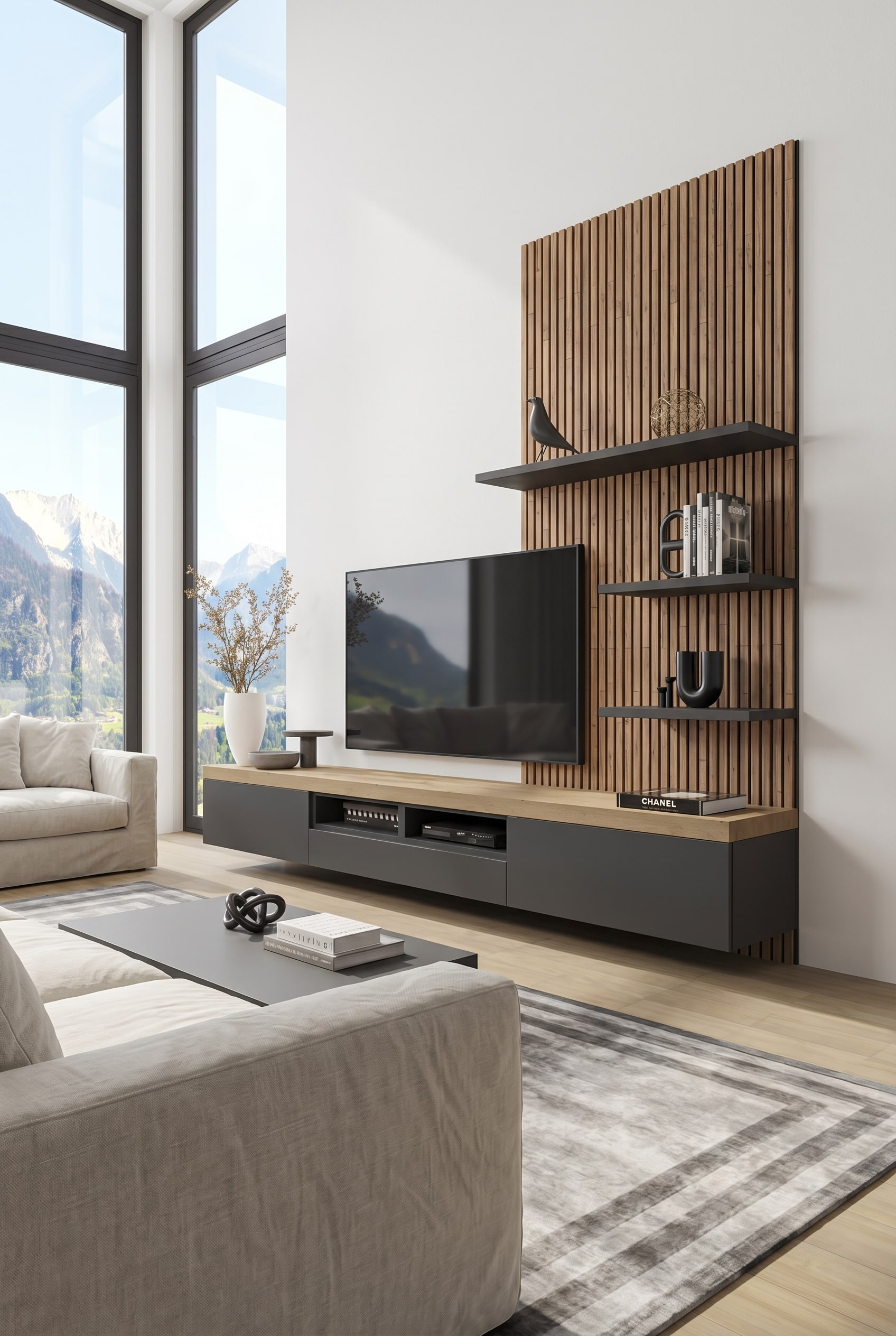 Meuble bas Livitalia C101, qui combine le blanc mat avec une élégante finition bois Meuble bas Livitalia C101, qui combine le blanc mat avec une élégante finition bois