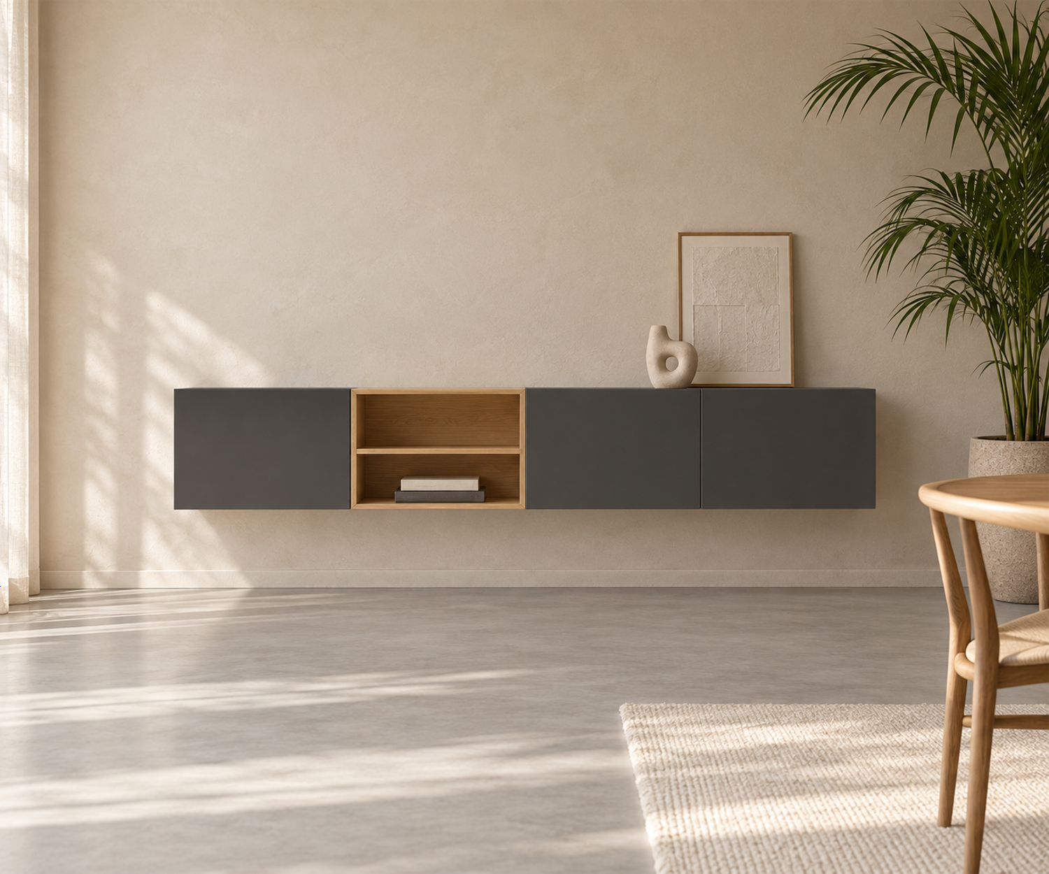 Livitalia Box 18 Wanddressoir 240 cm – Mat donkergrijs + Licht eiken