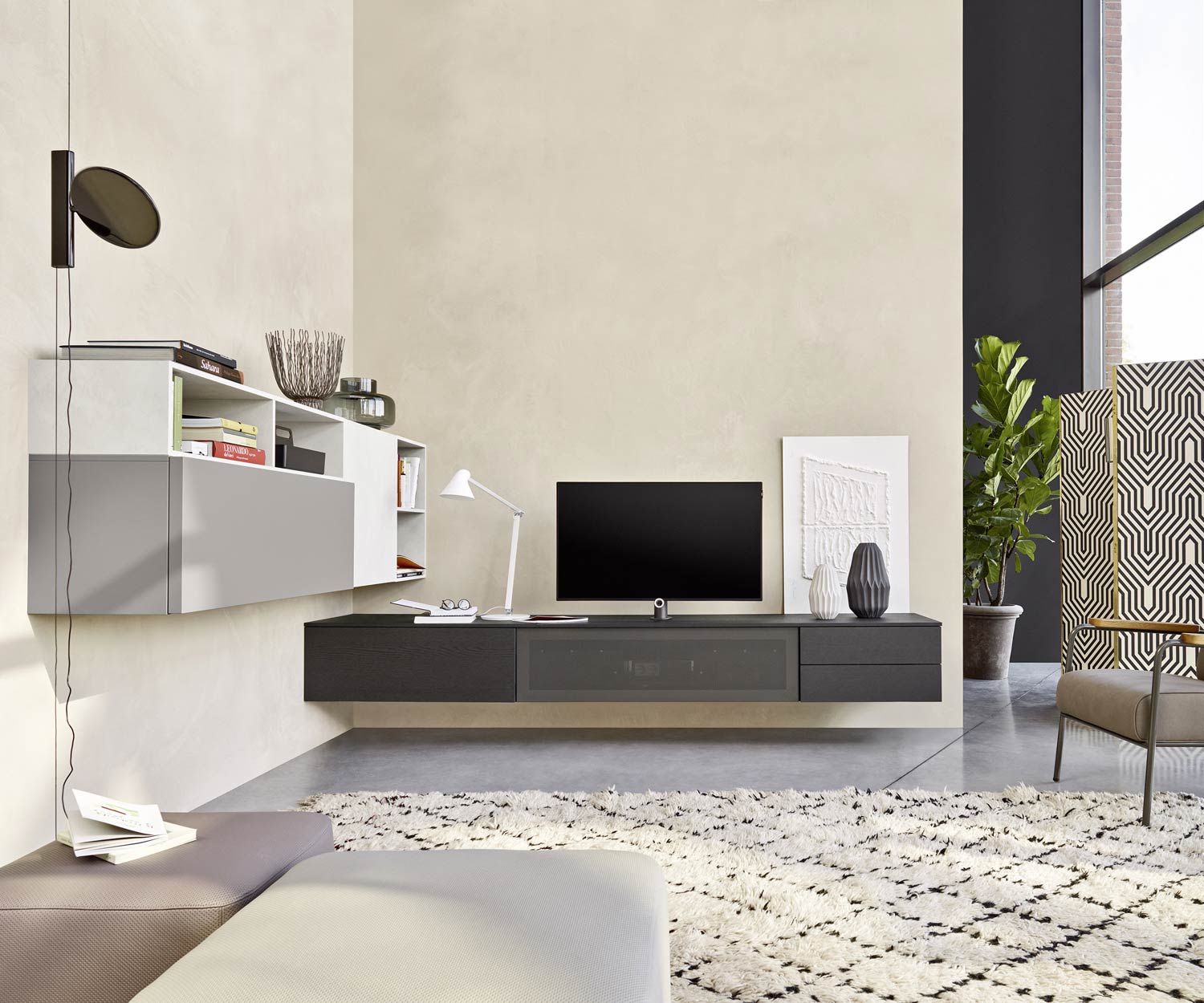 Exclusif Livitalia Meuble-paroi design C51 avec grille d'enceinte en marron mat Exclusif Livitalia Meuble-paroi design C51 avec grille d'enceinte en marron mat