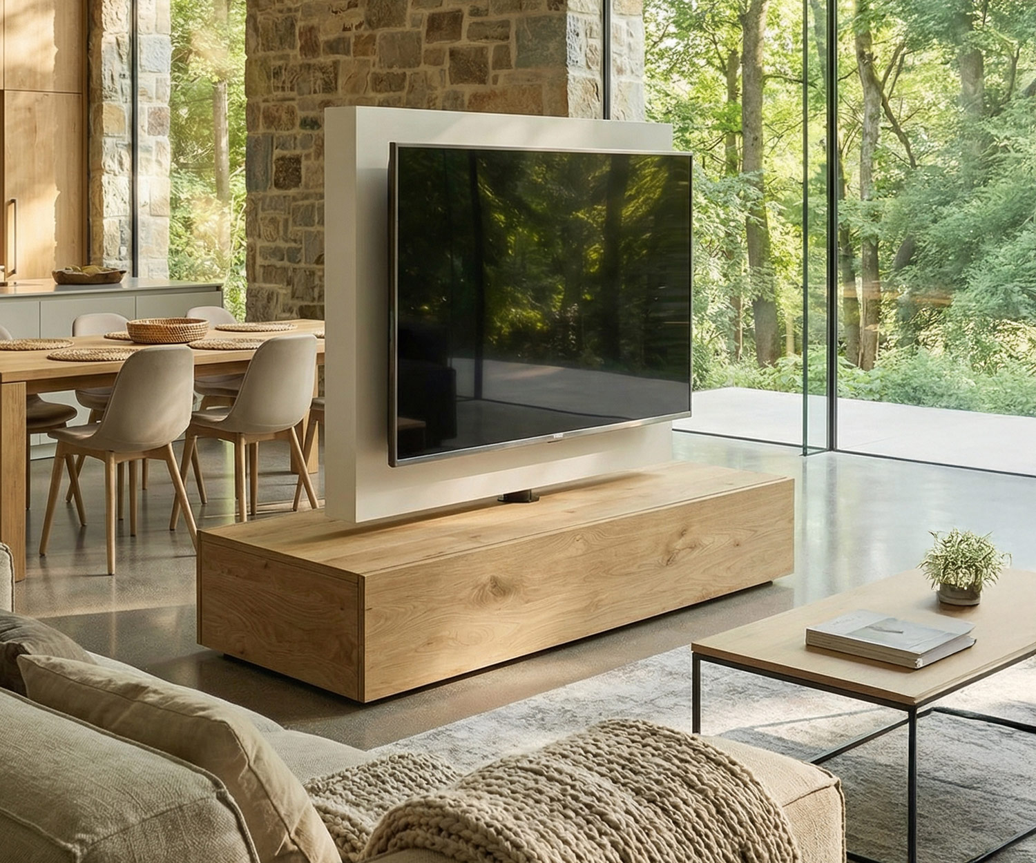 Livitalia Roto lowboard ruimteverdeler met draaibaar TV-paneel