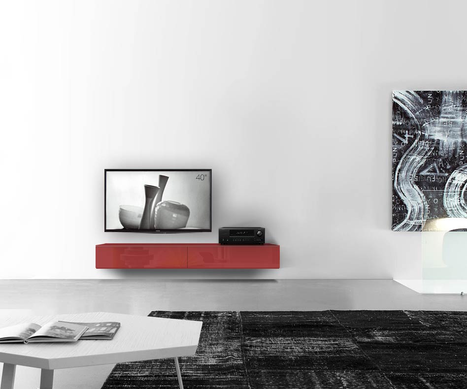 /Design lowboard wand B180 H25 5 glanzend rood /Design lowboard wand B180 H25 5 glanzend rood