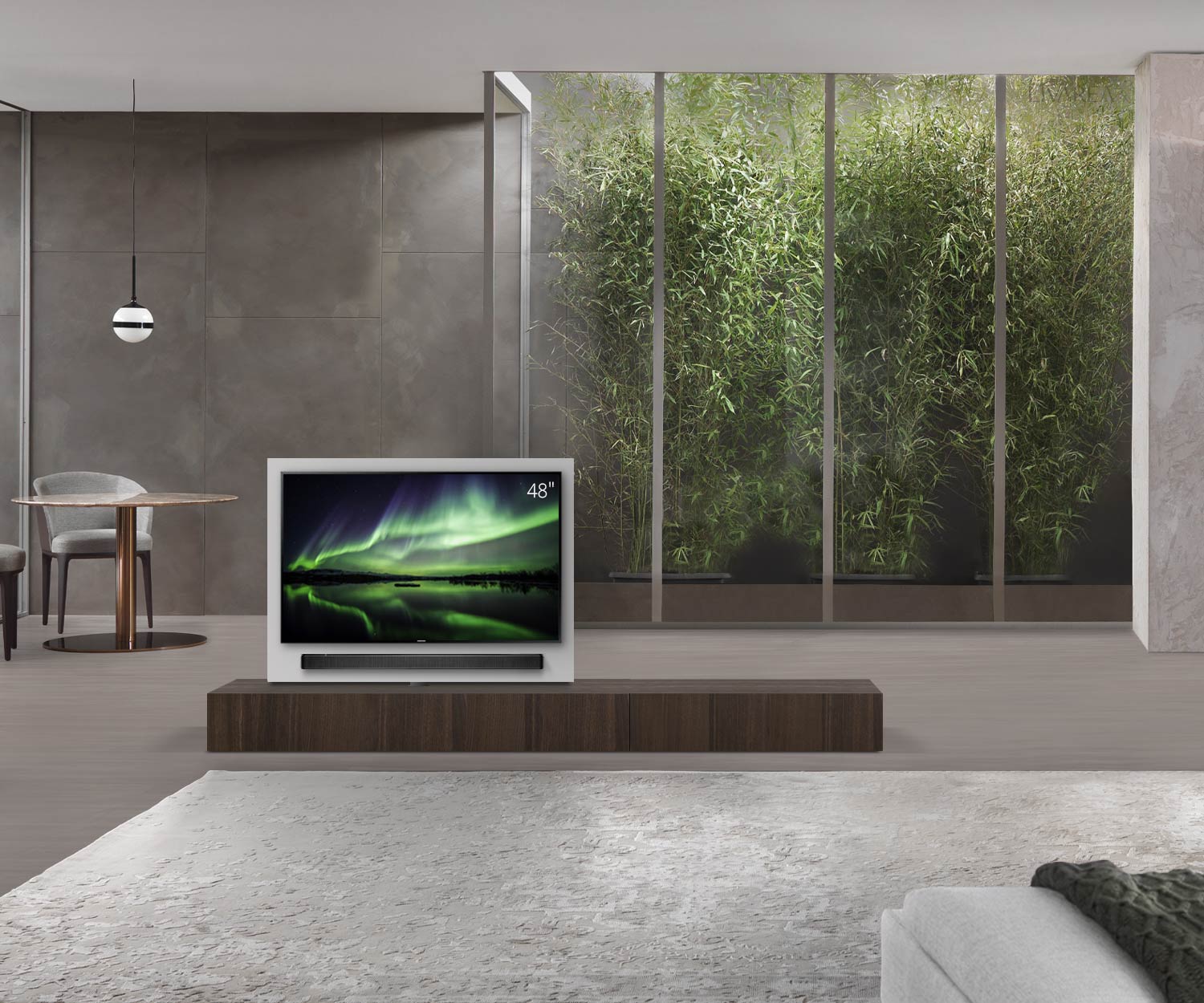 Livitalia Roto design lowboard ruimteverdeler met draaibaar TV-paneel B150 50 H25 D56 EiBr B90re oBox Livitalia Roto design lowboard ruimteverdeler met draaibaar TV-paneel B150 50 H25 D56 EiBr B90re oBox