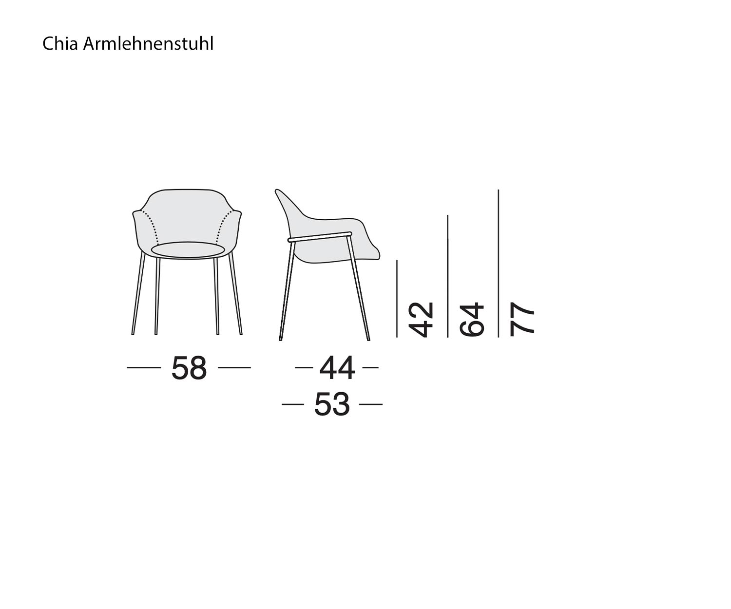 Schets Afmetingen Maten Design fauteuil Chia Schets Afmetingen Maten Design fauteuil Chia