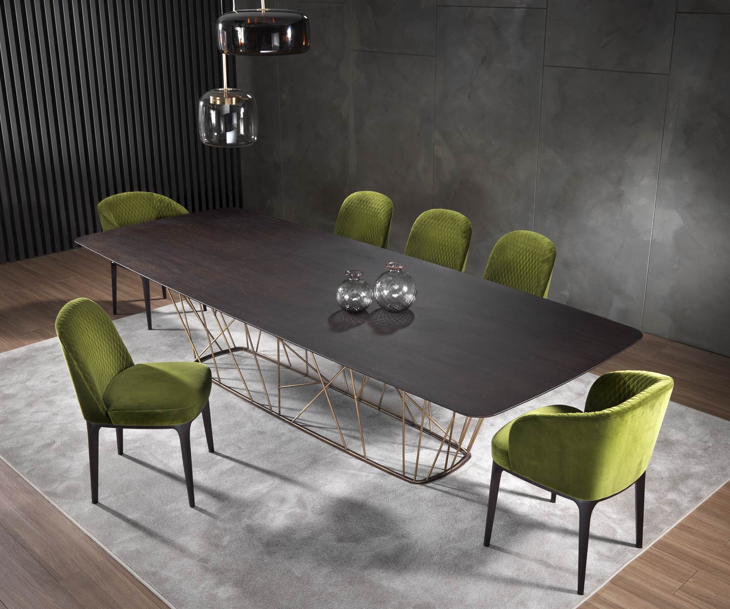 Table de salle à manger design de haute qualité rectangulaire en chêne Ensemble disposé dans la salle à manger