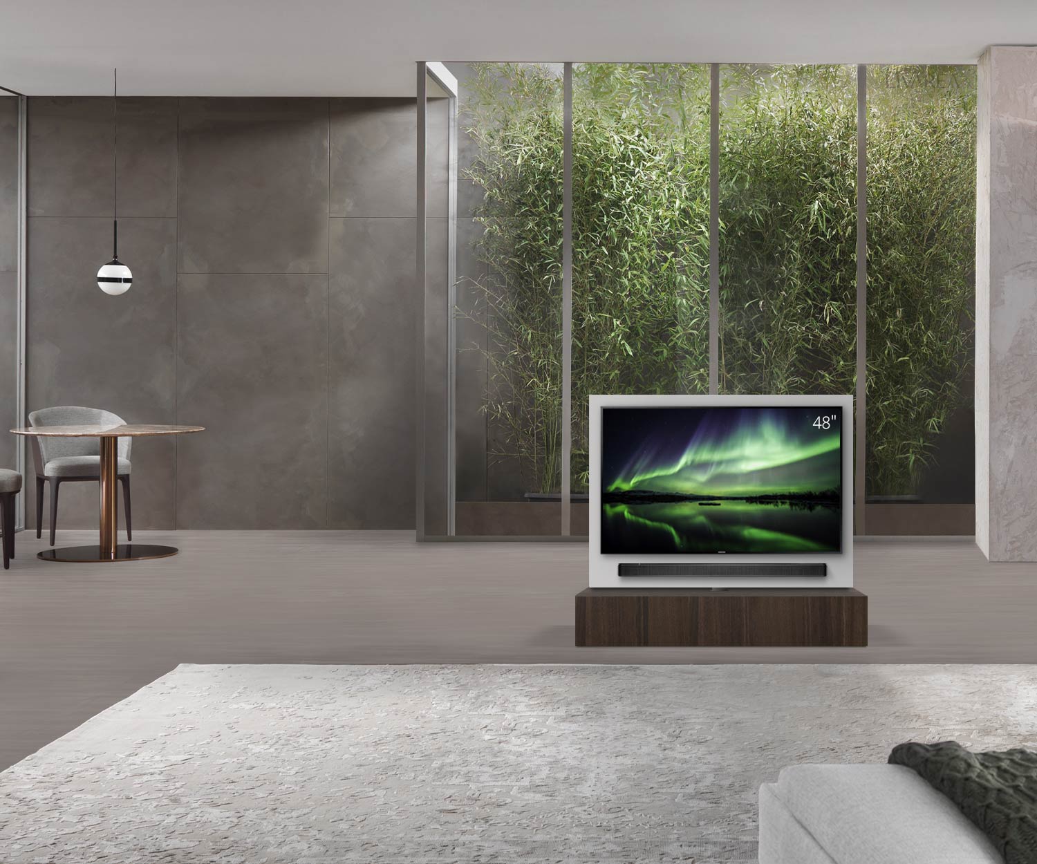 Livitalia Roto design lowboard ruimteverdeler met draaibaar TV-paneel B120 50 H25 D47 EiBr zonder oBox Livitalia Roto design lowboard ruimteverdeler met draaibaar TV-paneel B120 50 H25 D47 EiBr zonder oBox