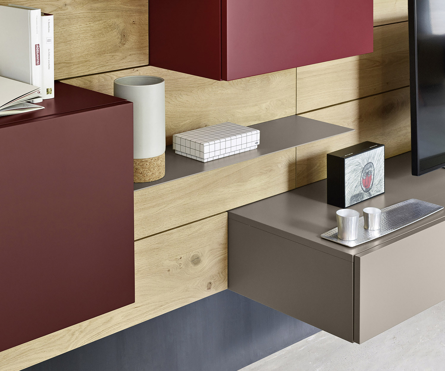 Exclusif Livitalia Meuble-paroi design C37 avec TV Design Lowboard en gris mat laqué Exclusif Livitalia Meuble-paroi design C37 avec TV Design Lowboard en gris mat laqué