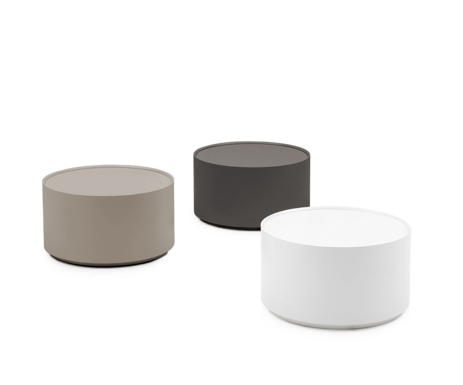 Novamobili Design bijzettafel rond Allout met lade in wit, zand en kwarts Novamobili Design bijzettafel rond Allout met lade in wit, zand en kwarts