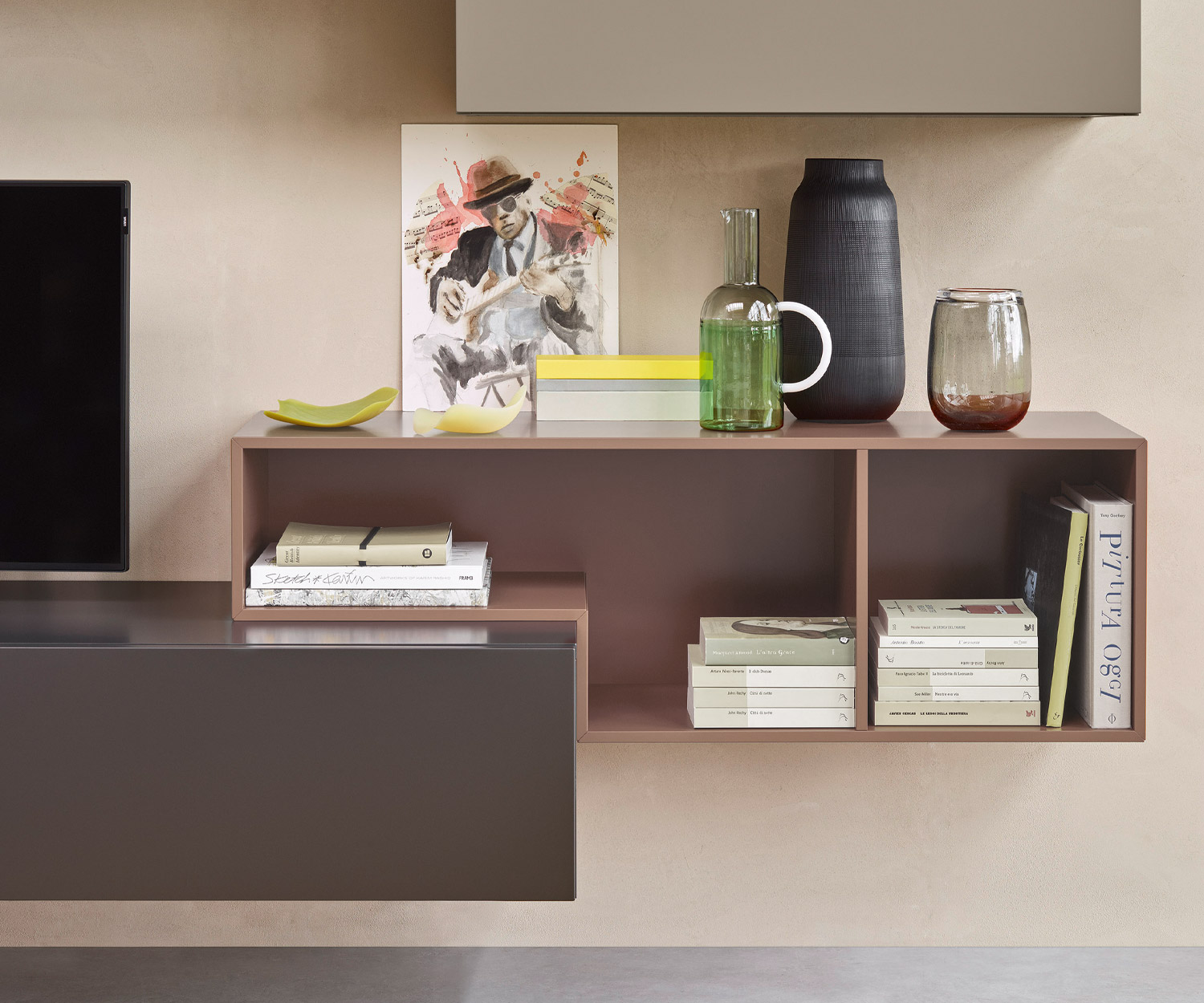 Modern Livitalia Design wandmeubel C23 met Tetris-plank in bruin mat Modern Livitalia Design wandmeubel C23 met Tetris-plank in bruin mat