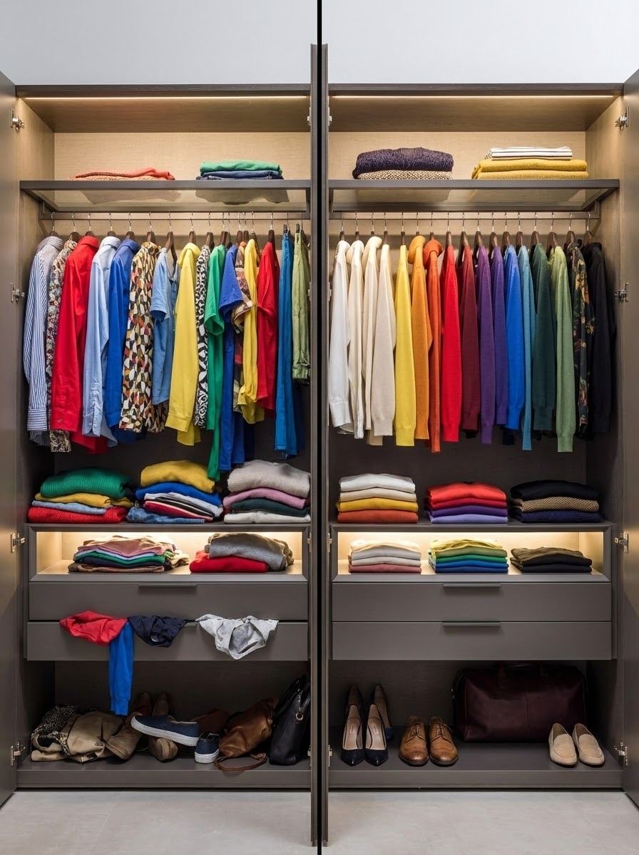kledingkast-op-kleur-sorteren-voor-na
