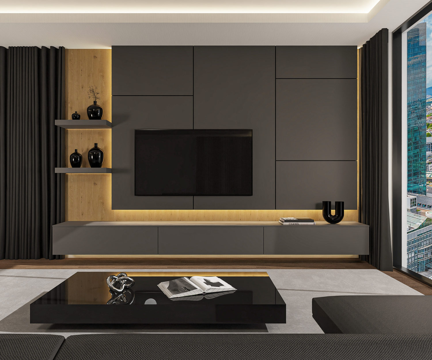 Wohnwand mit Kamin Wohnwand mit Kamin