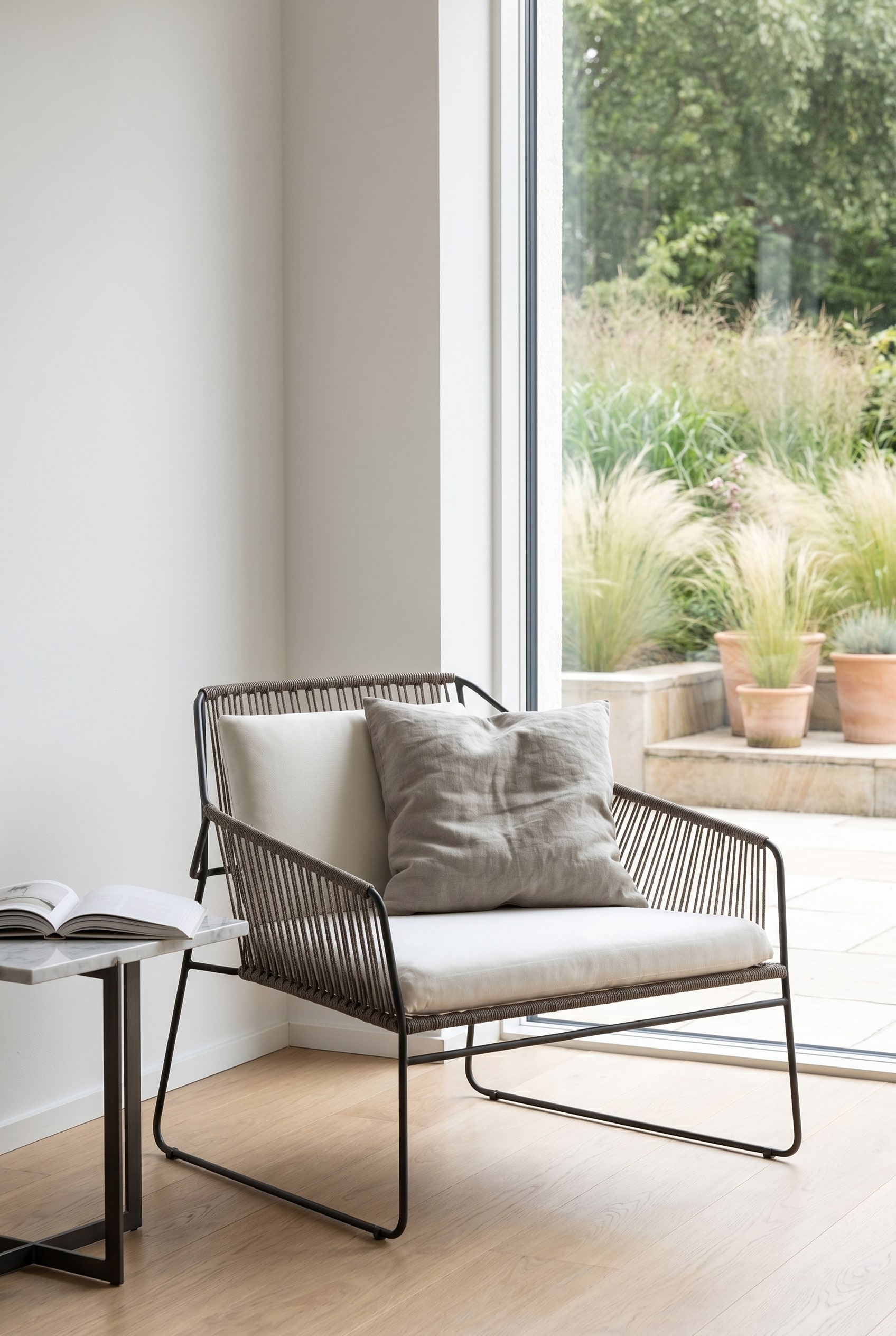 Une oasis de printemps sur la terrasse avec une d&eacute;coration harmonieuse et naturelle