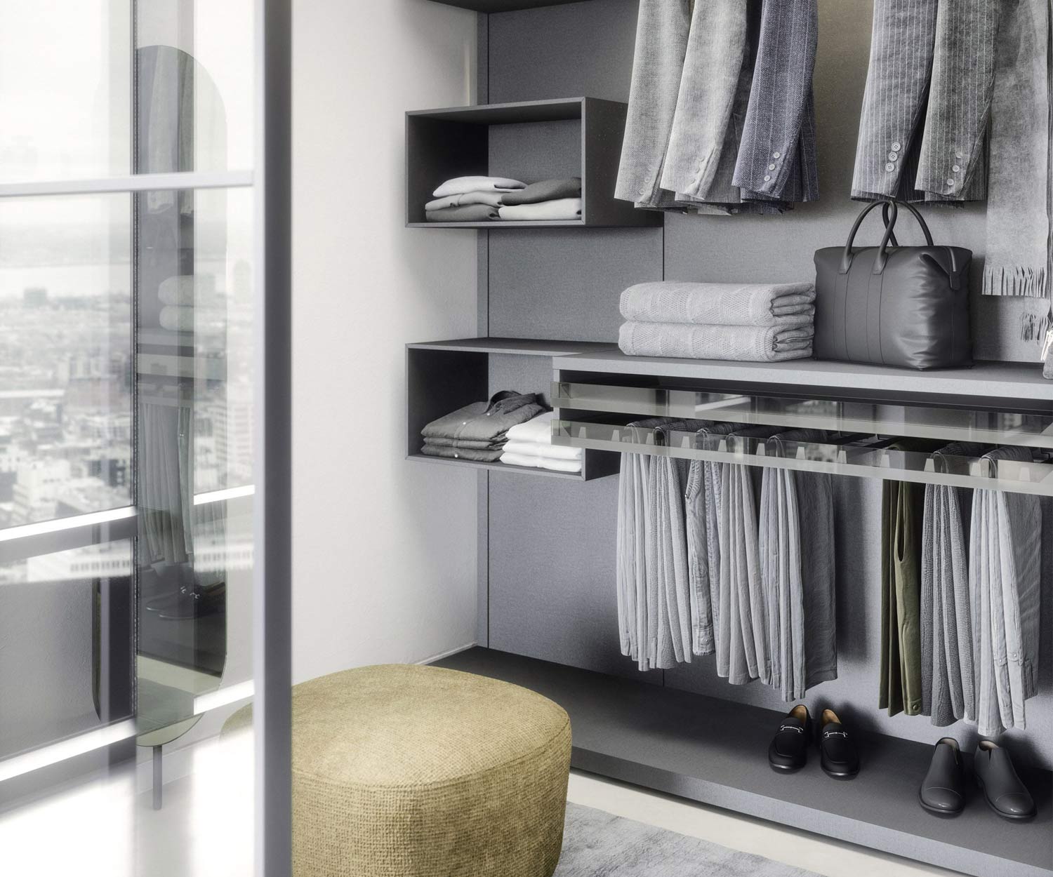 Walk In Closet Dressingroomr luxe sombre avec lumière LED personnalisée Walk In Closet Dressingroomr luxe sombre avec lumière LED personnalisée