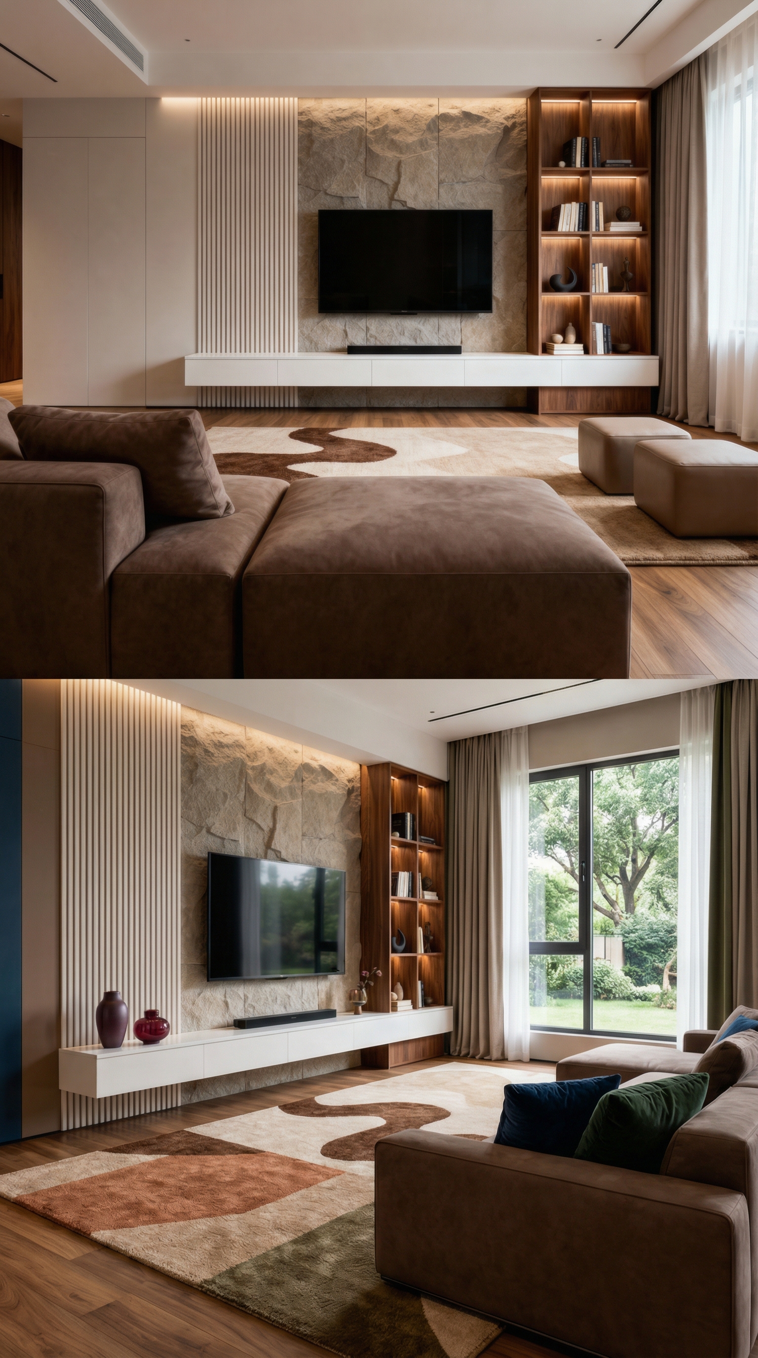 Moderne woonkamer met warme verlichting en gezellige sfeer Trend 2026 Moderne woonkamer met warme verlichting en gezellige sfeer Trend 2026