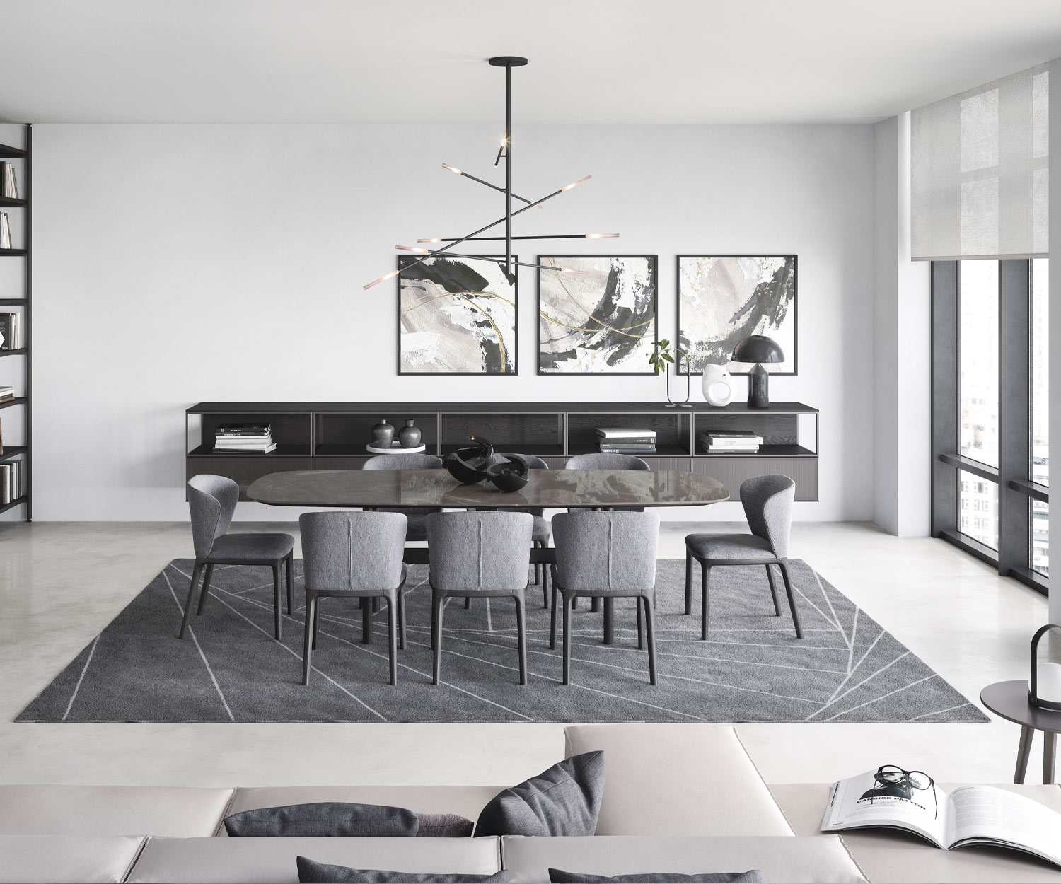 Gris Novamobili Chaise en bois massif Navy dans la salle à manger Gris Novamobili Chaise en bois massif Navy dans la salle à manger