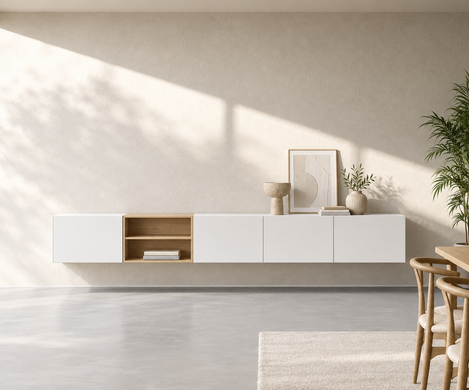 Livitalia Box 18 Wanddressoir 300 cm – Mat wit + Licht eiken Livitalia Box 18 Wanddressoir 300 cm – Mat wit + Licht eiken