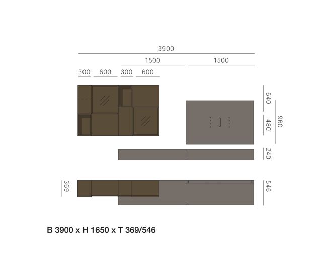 Livitalia Meuble-paroi design C39 Esquisse Dimensions Dimensions
