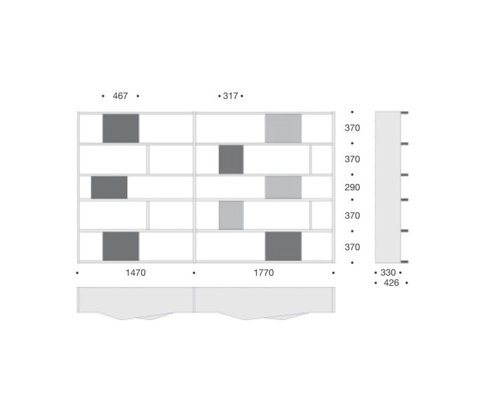 Livitalia Bibliothèque design C86 Dimensions Esquisse Dimensions