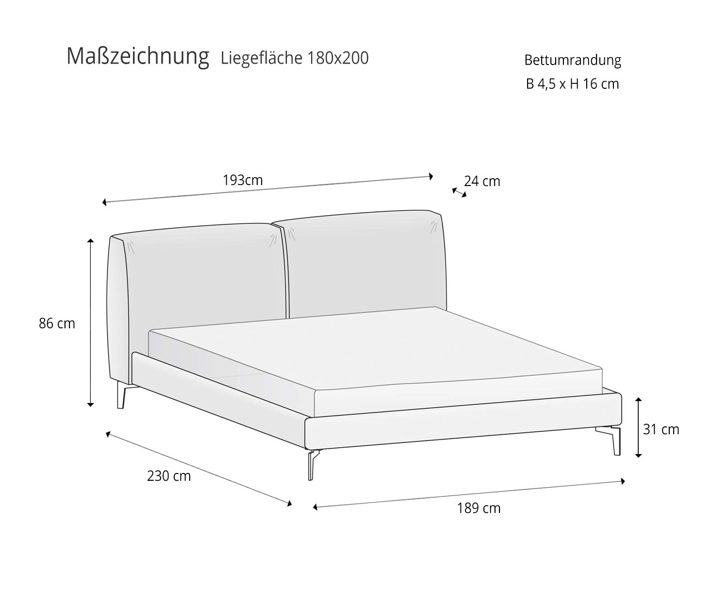 Novamobili Lit Designer Margot Esquisse Taille Dimensions 180x200 Surface de couchage