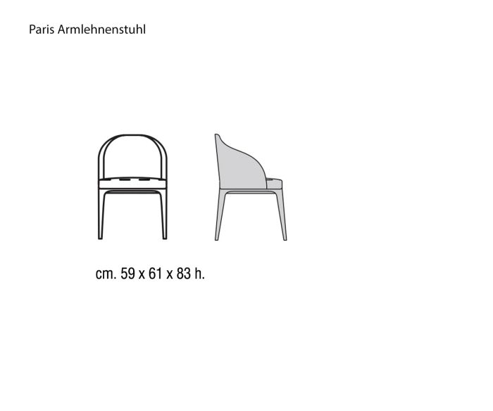 Marelli Paris Chaise avec accoudoirs Croquis Dimensions Dimensions