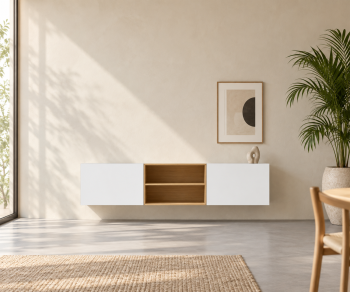 Livitalia Box 18 Buffet suspendu 180 cm – Blanc mat + Chêne clair
