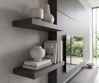 Meuble TV mural C102 par Livitalia avec étagères suspendues gris anthracite pour la déco du salon contemporain.