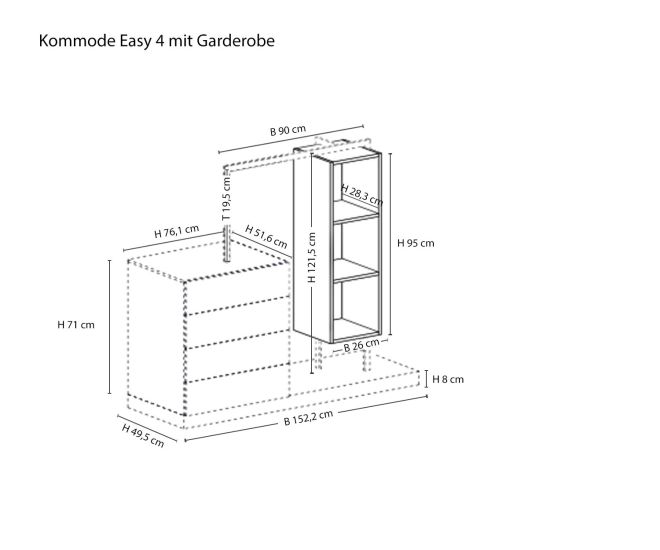 Easy 4 avec penderie de Novamobili Esquisse Dimensions Dimensions