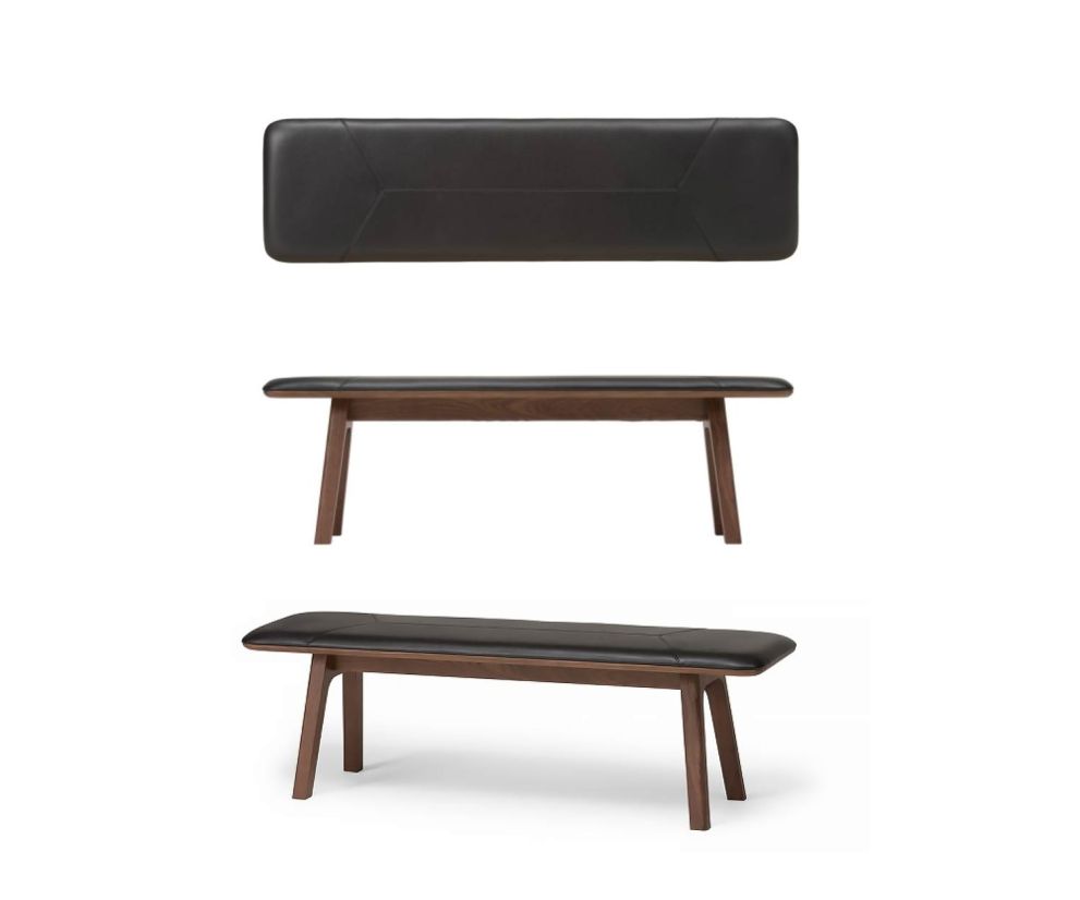 Conde House Banc Ten Design en noyer rembourré de cuir noir