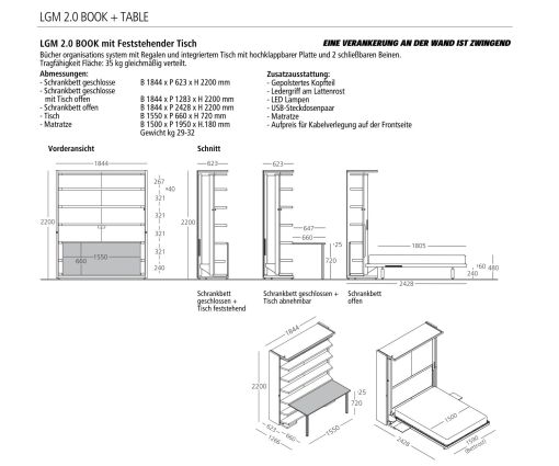 Lit escamotable design avec bureau rabattable