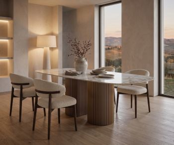 Table de repas design ovale al2 dakry b 001 dans une salle 0 manger minimaliste avec chaises en boucl9.