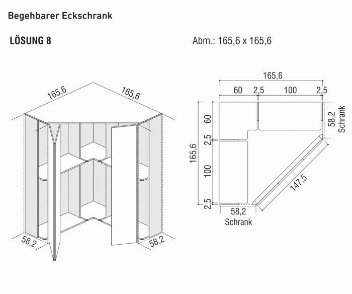 Armoire d'angle accessible Alfa YNCA 165x165 cm