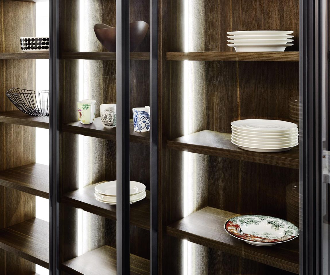Bibliothèque design moderne C90 portes en verre Séparation de pièce avec éclairage LED