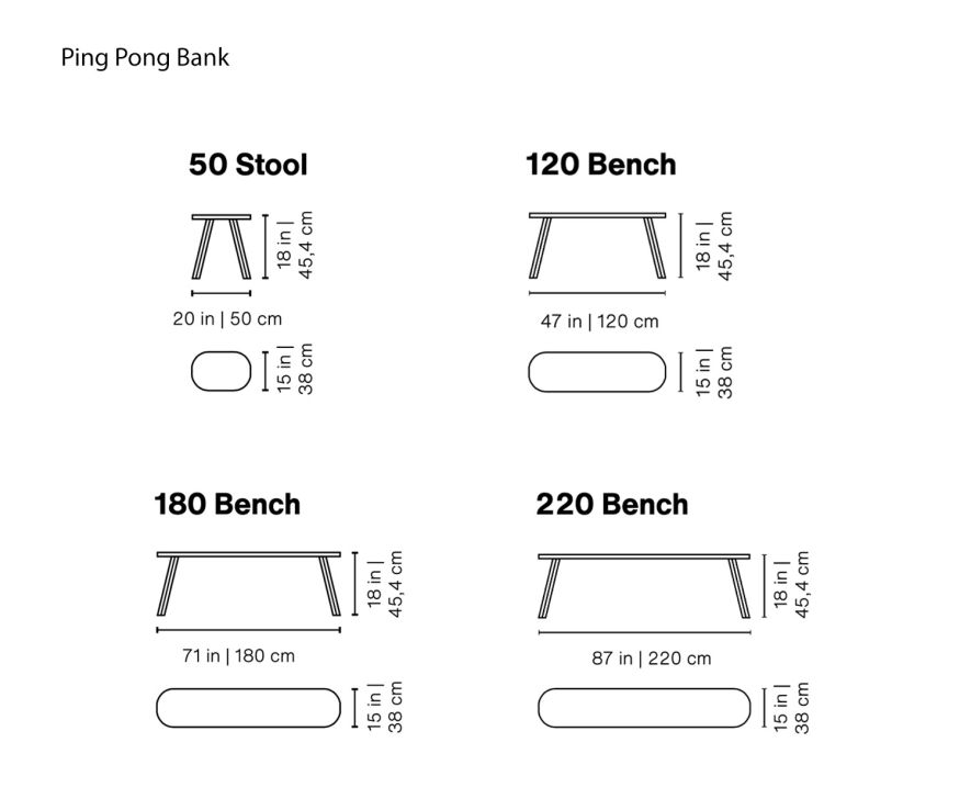 RS Barcelona Croquis Banc Ping Pong Tailles Dimensions