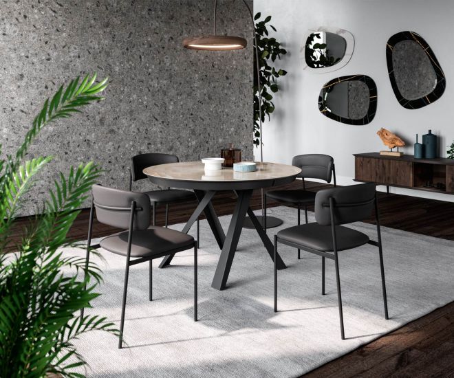 Ozzio Ego S062 Chaise rembourrée design en métal avec cuir noir